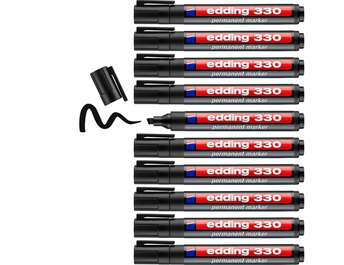 Rotulador permanente Edding 330 de punta biselada, trazo de 1 a 5 mm, recargable – Negro