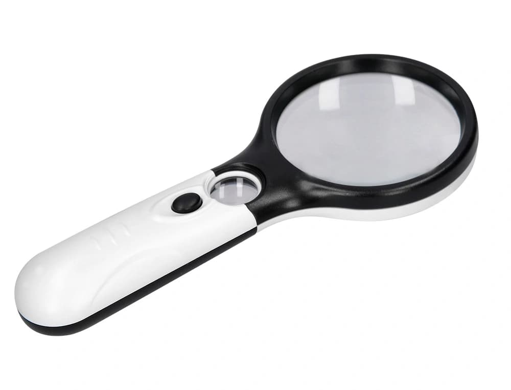 Lupa q-connect electrica aro abs 75 mm 3 aumentos 3 bombillas led lente 70 mm