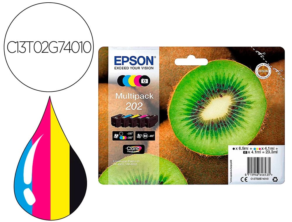 Epson Ink-jet epson 202 xl xp-6000 / xp-6005 / xp-6100 / xp-6105 pack 5 negro amarillo cian magenta photo negro 650 pag