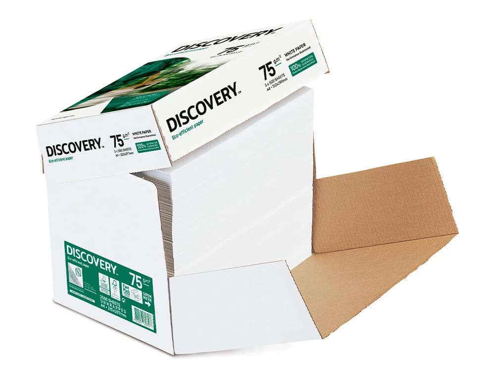 Papel fotocopiadora discovery fast pack din a4 75 gramos papel multiuso ink-jet y laser caja de 2500 hojas