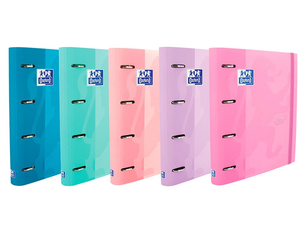 Carpeta con recambio oxford europeanbinder touch pastel 4 anillas 35 mm din a4+ tapa extradura con gomilla colores