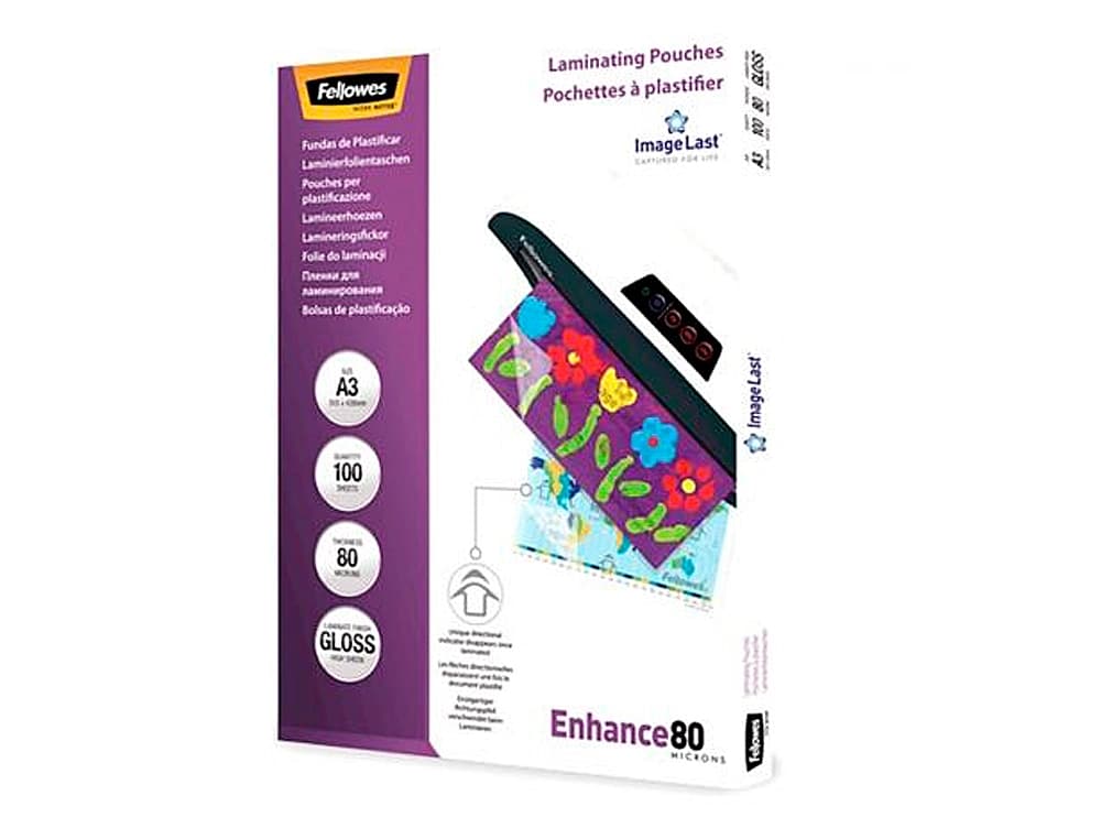 Bolsa de plastificar fellowes brillo din a3 80 mc pack 100 unidades