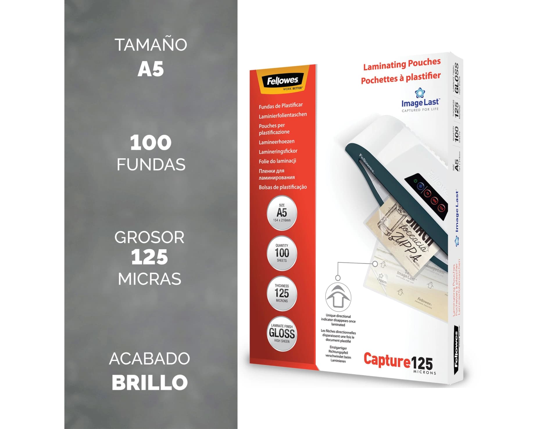 Bolsa de plastificar fellowes brillo 125 mc pack 100 unidades