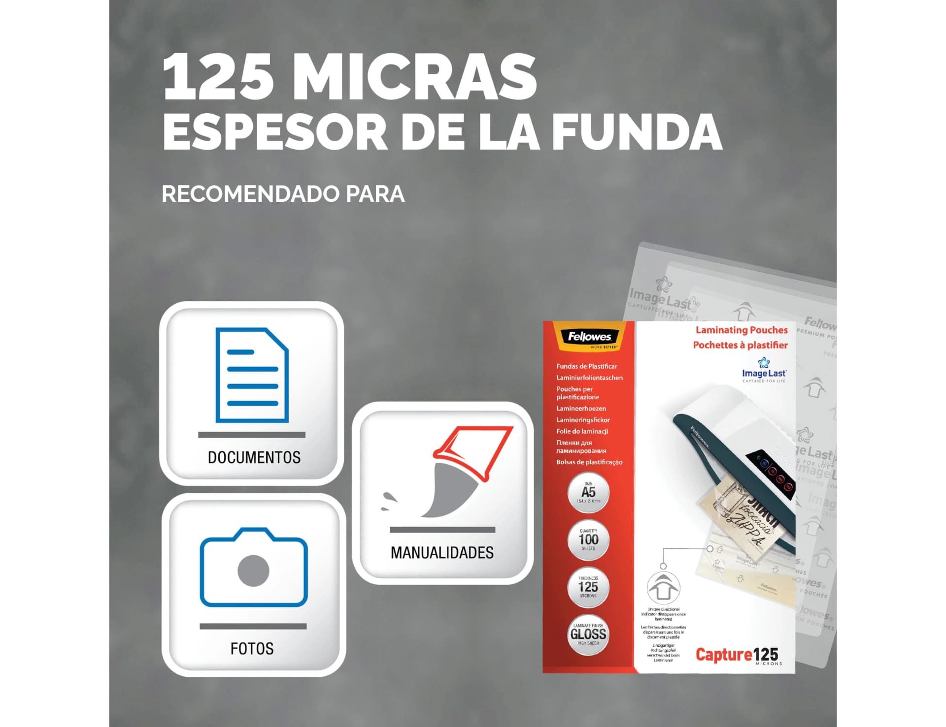 Bolsa de plastificar fellowes brillo 125 mc pack 100 unidades