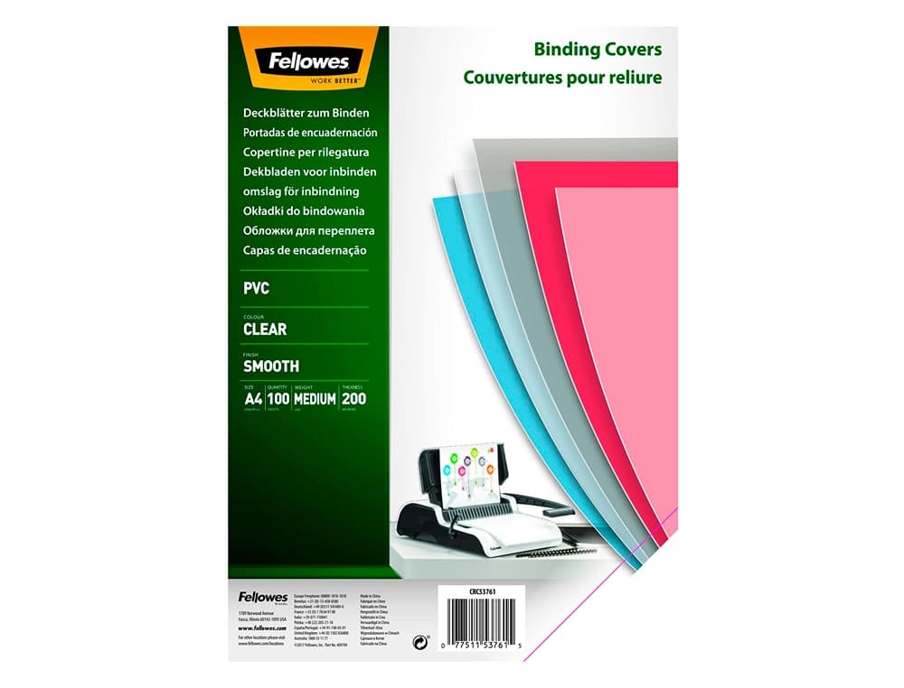 Tapa de encuadernacion fellowes pvc cristal 200 micras pack de 100 unidades