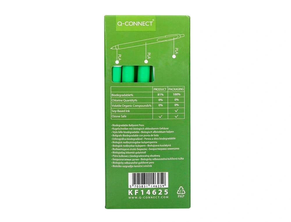 Boligrafo q-connect retractil kf14625 biodegradable verde tinta azul