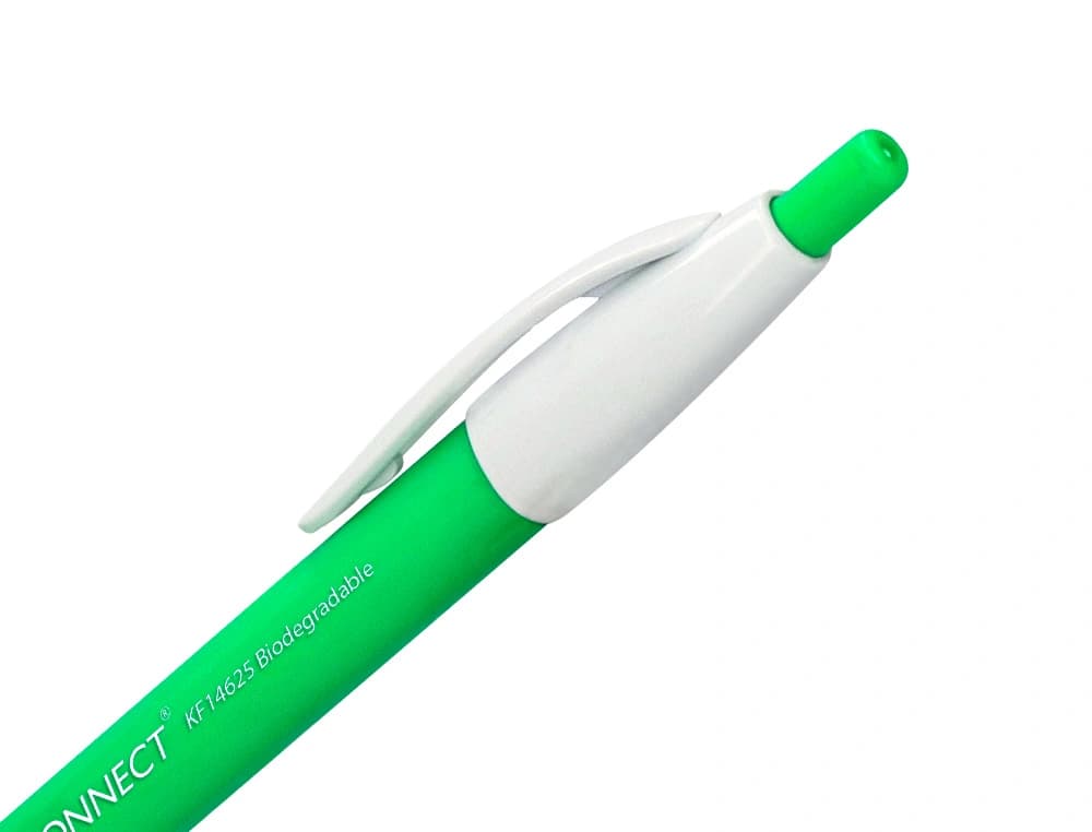 Boligrafo q-connect retractil kf14625 biodegradable verde tinta azul