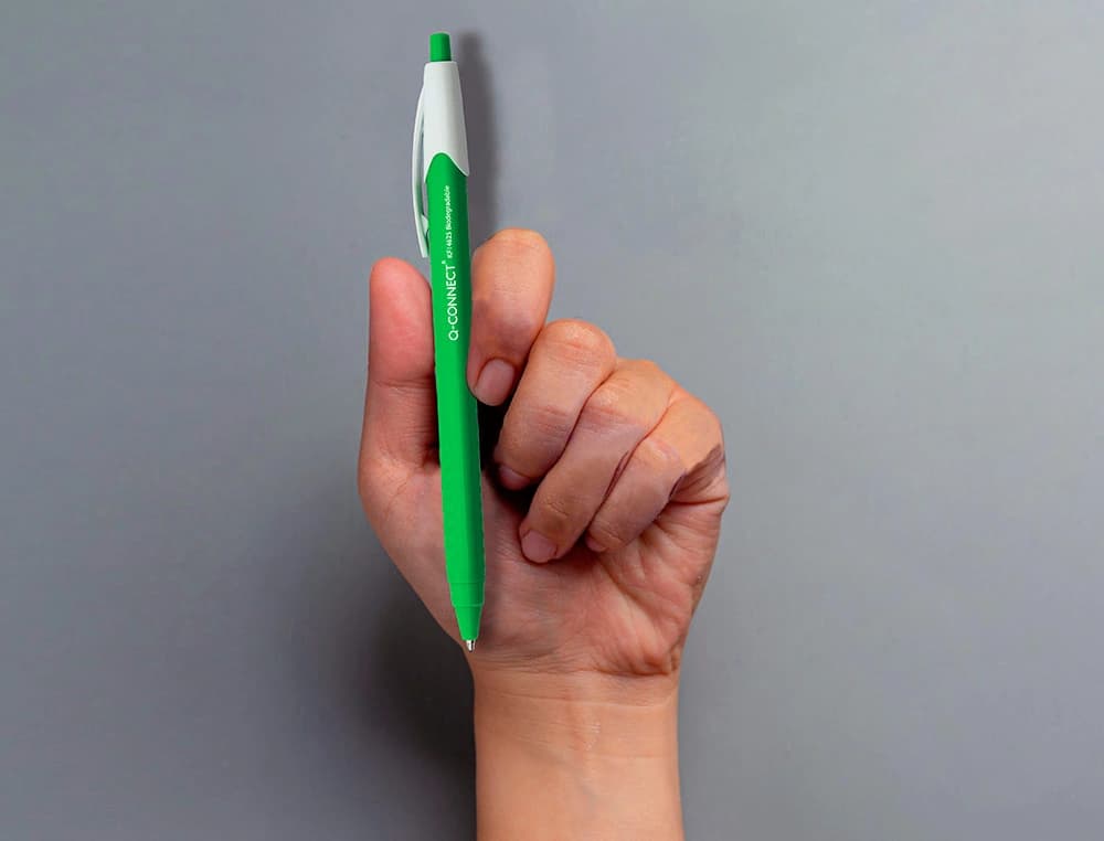 Boligrafo q-connect retractil kf14625 biodegradable verde tinta azul