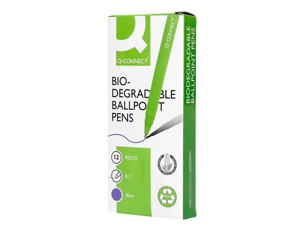 Boligrafo q-connect retractil kf14625 biodegradable verde tinta azul