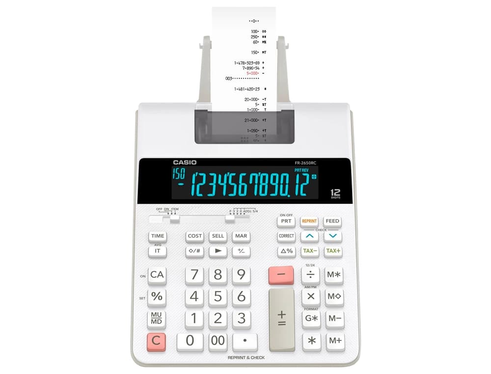 Calculadora casio impresora pantalla lc papel 58 mm impresion bicolor fr-2650rc 12 digitos dc color blanco