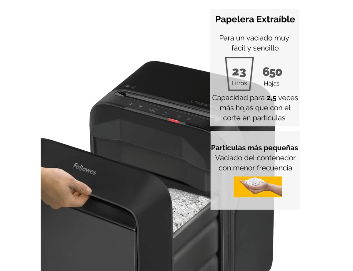 Destructora de documentos fellowes lx211 capacidad de 15 hojas seguridad p5 papelera 23 l grapas