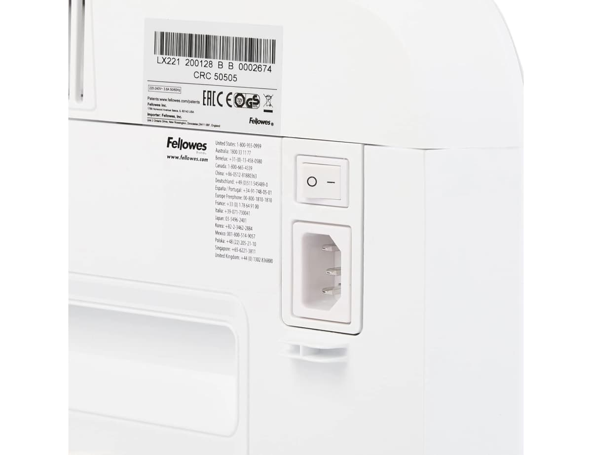 Destructora de documentos fellowes lx221 capacidad de corte 20h seguridad p5 clips grapas y tarjetas 30l