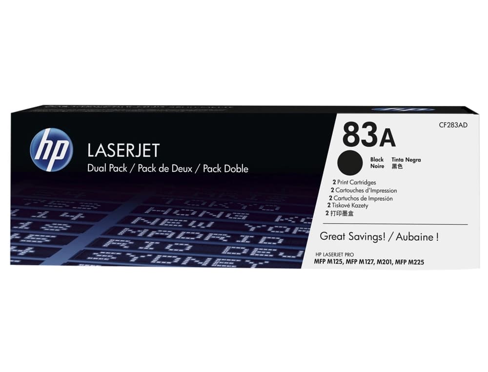 Toner hp laserjet pro 83a mfp m125 m127 m201 m225 negro pack de 2 unidades 1500 paginas