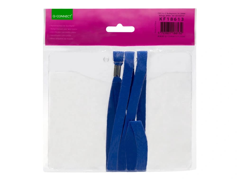 Identificador q-connect con cordon plano azul a6 154x127 mm apertura superior