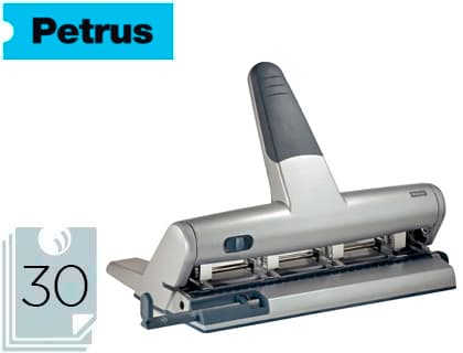 Petrus Taladrador Petrus 514 metálico color plata 4 punzones moviles capacidad 30 hojas