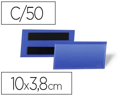 Durable Funda Durable magnética 100x38 mm plástico azul ventana transparente pack de 50 unidades