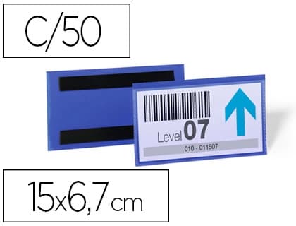 Durable Funda Durable magnética 150x67 mm plástico azul ventana transparente pack de 50 unidades