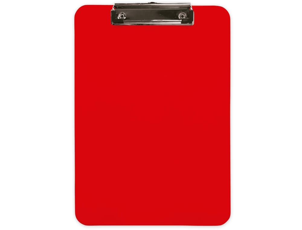 Portanotas Q-Connect A4 de plástico rígido de 2,5 mm con presilla metálica – Rojo