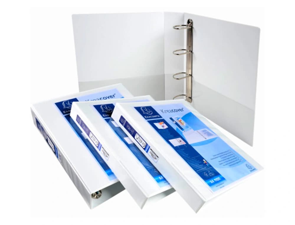 Carpeta exacompta canguro 4 anillas 16 mm din a4+ carton forrado polipropileno personalizable 3 bolsillos
