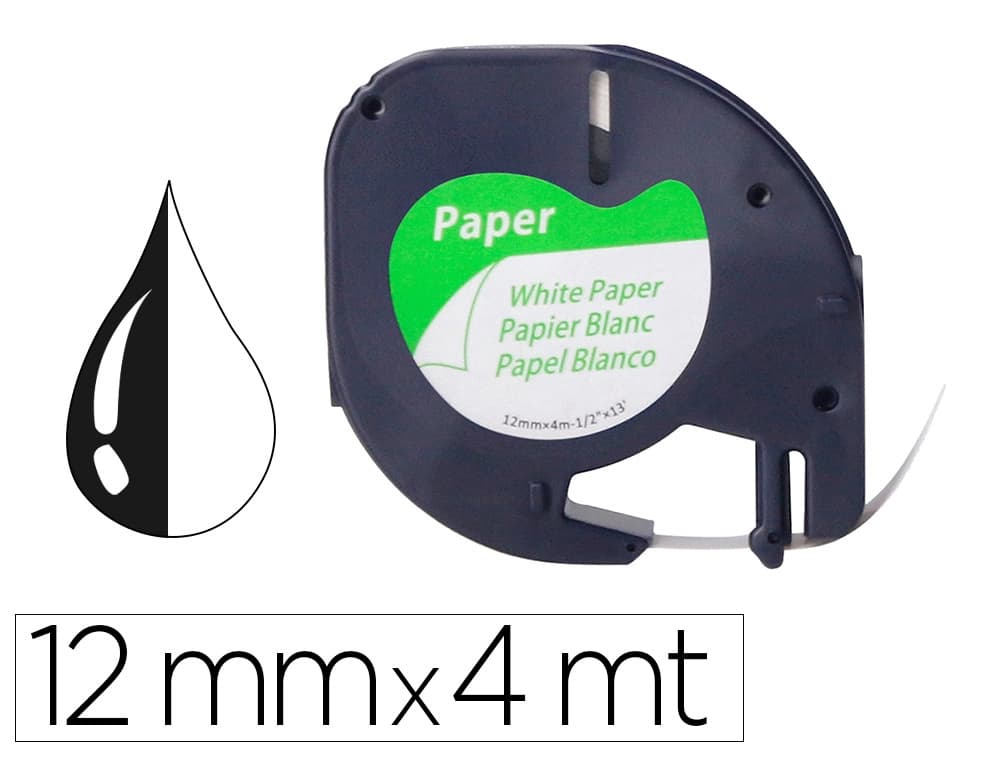 Q-connect Cinta q-connect papel 12 mm x 4 m negro-blanco para letratag