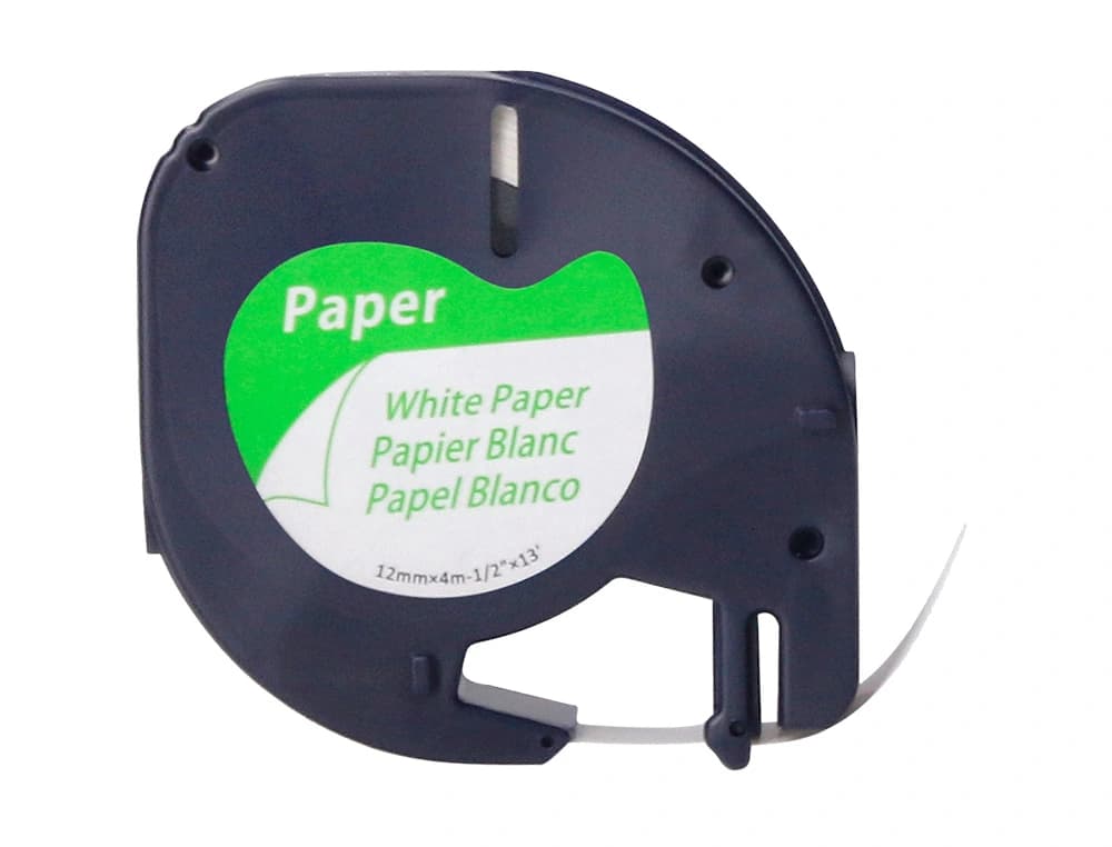 Cinta q-connect papel 12 mm x 4 m negro-blanco para letratag