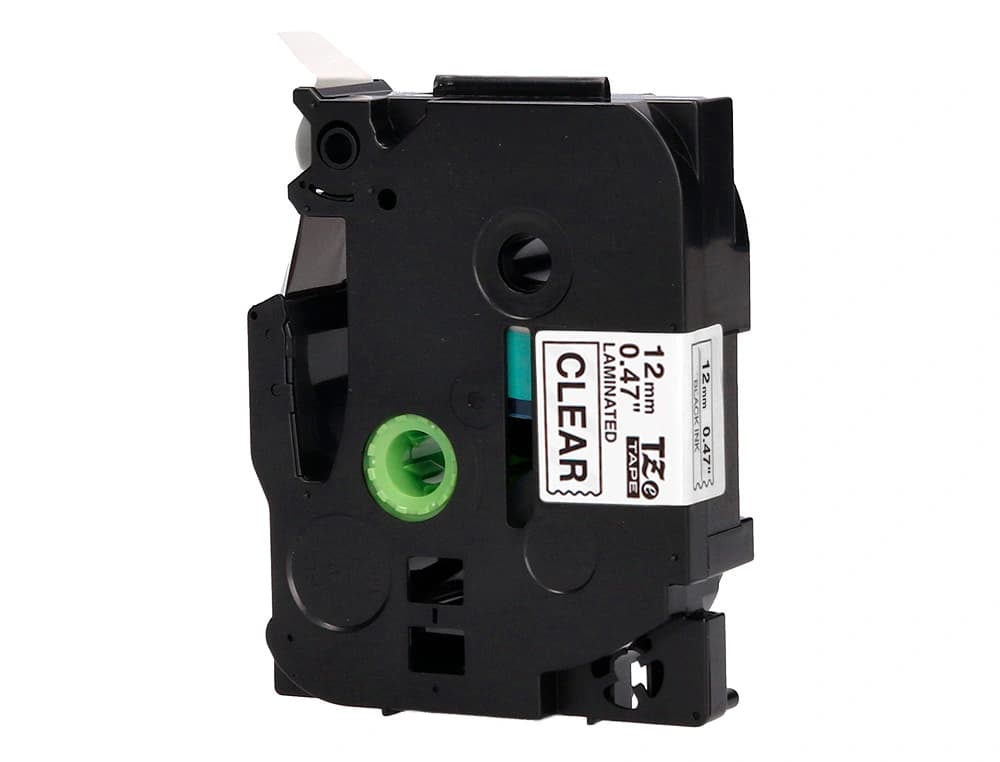 Cinta q-connect tze-131 transparente-negro 12mm longitud 8 m