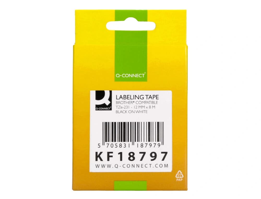 Cinta q-connect tze-231 blanco-negro 12mm longitud 8 m