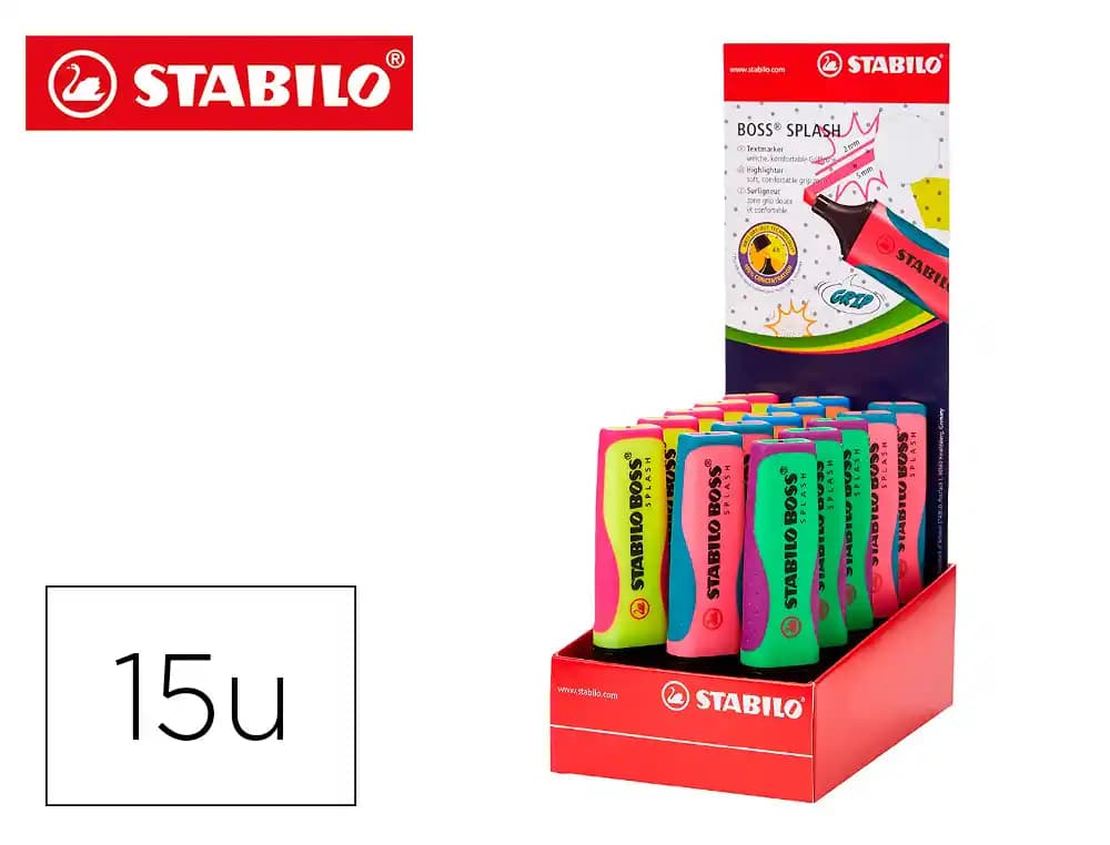 Stabilo Rotulador stabilo boss splash 75 expositor sobremesa de 15 unidades colores surtidos
