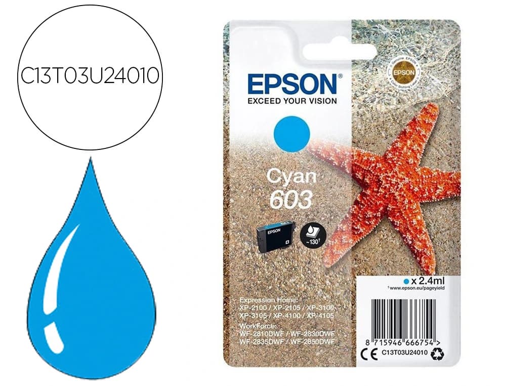 Epson Ink-jet epson 603 xp-2100 / 2105 / 3100 / 4100 / wf-2810 / 2830 / 2835 / 2850 cian 130 paginas