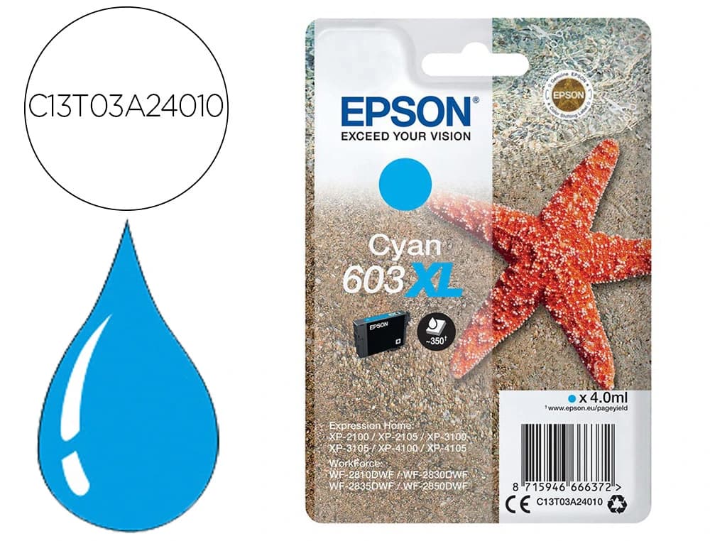 Epson Ink-jet epson 603xl xp-2100 / 2105 / 3100 / 4100 / wf-2810 / 2830 / 2835 / 2850 350 paginas