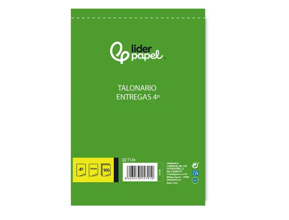 Talonario liderpapel entregas cuarto original t126