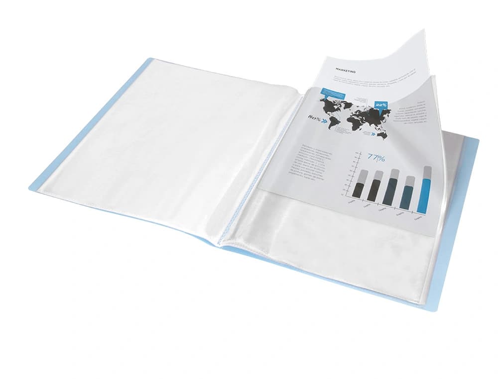 Carpeta escaparate Liderpapel A4 de polipropileno opaco con 80 fundas – Celeste