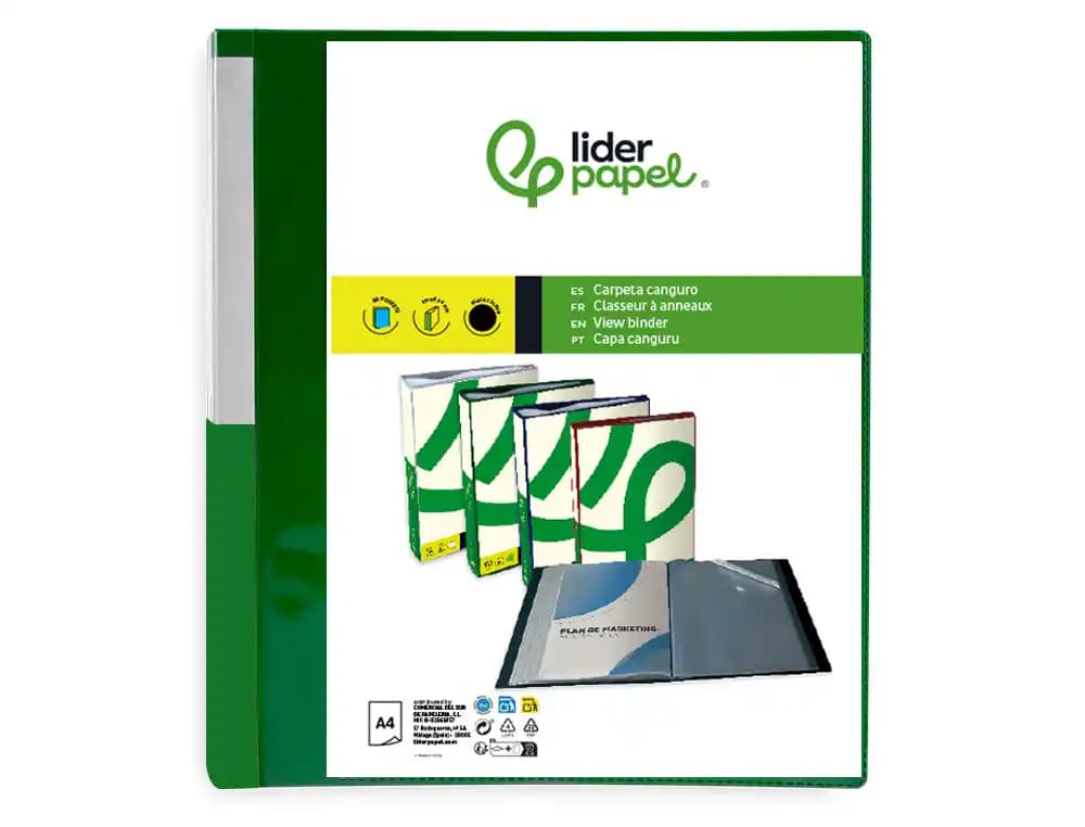 Carpeta liderpapel 10 fundas canguro pp din a4 translucido portada y lomo personalizable