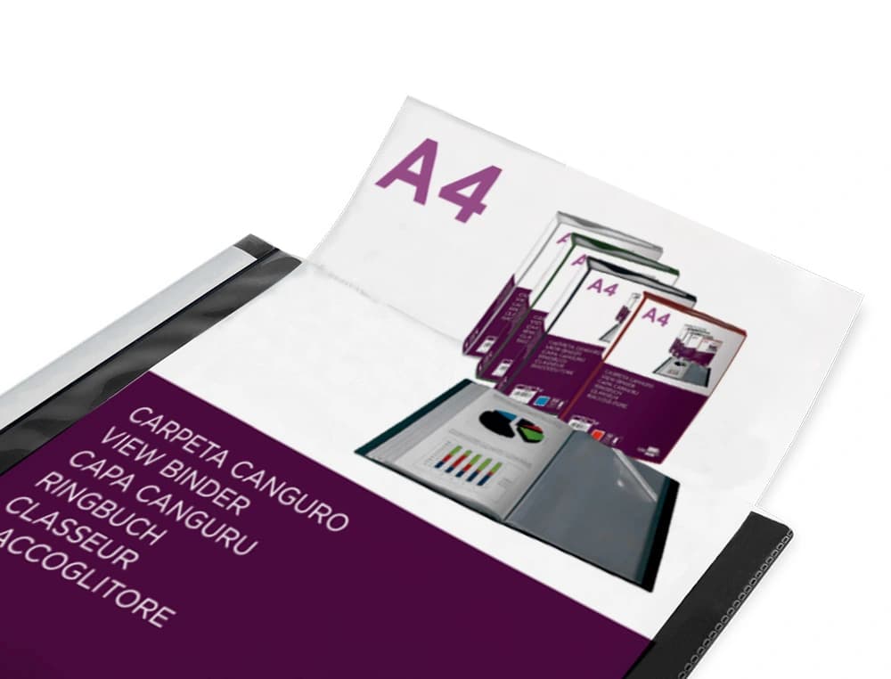 Carpeta liderpapel 30 fundas canguro pp din a4 translucido portada y lomo personalizable