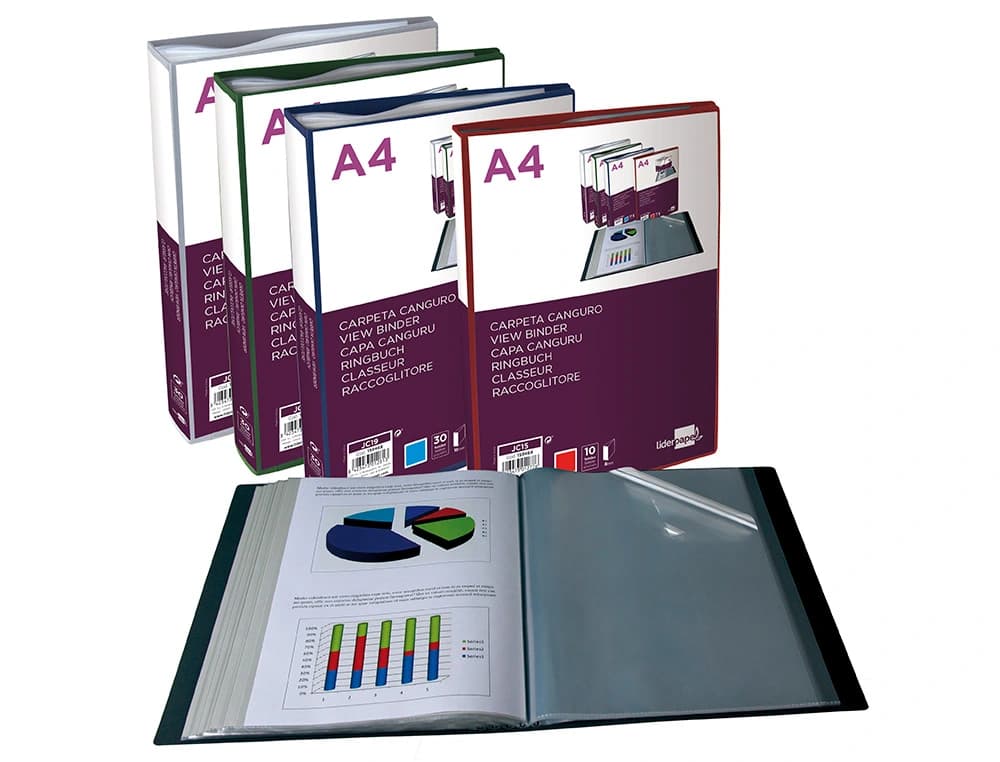 Carpeta liderpapel 60 fundas canguro pp din a4 translucido portada y lomo personalizable