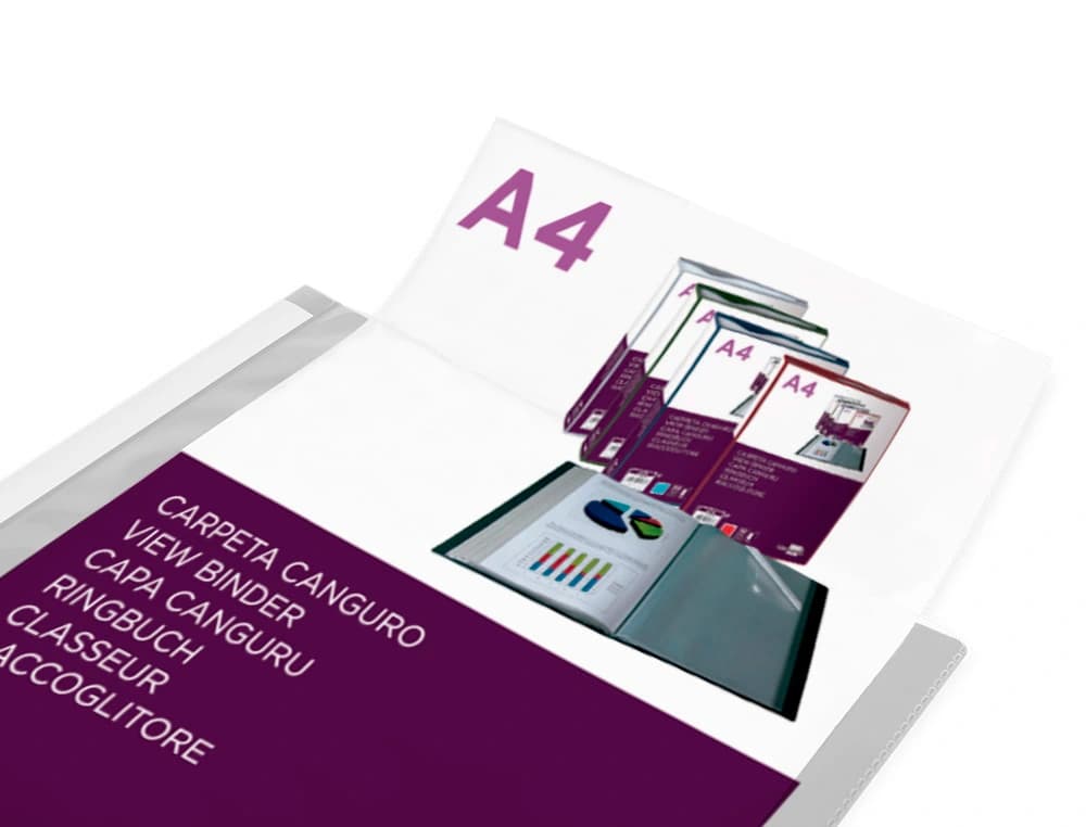 Carpeta liderpapel 60 fundas canguro pp din a4 translucido portada y lomo personalizable