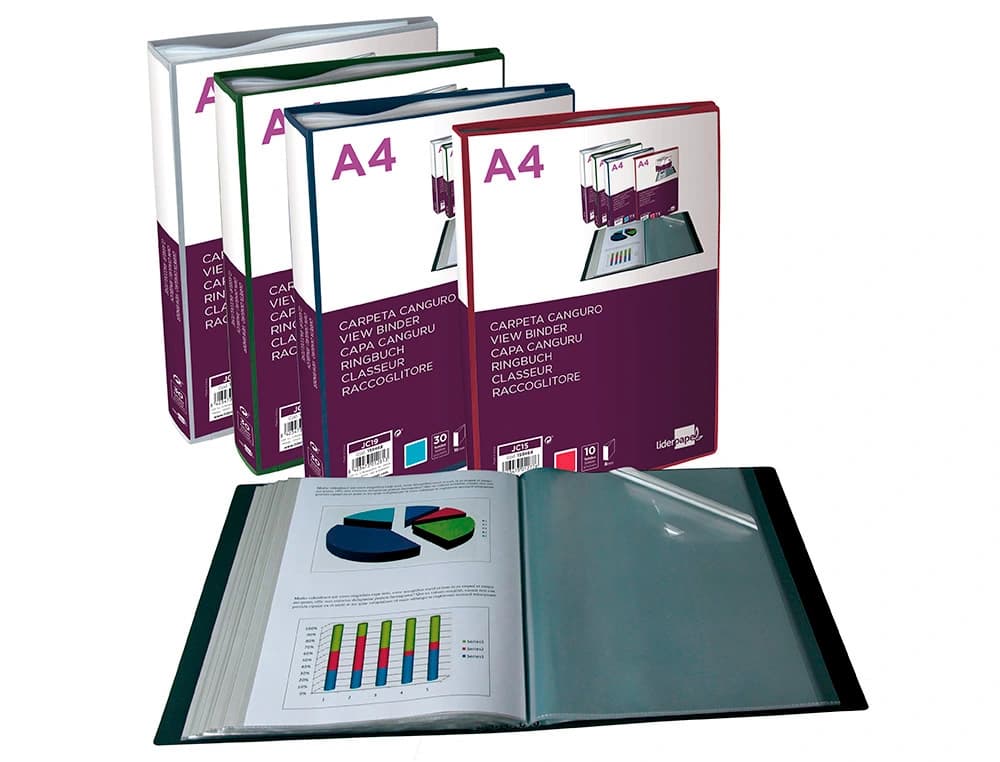Carpeta liderpapel 60 fundas canguro pp din a4 translucido portada y lomo personalizable