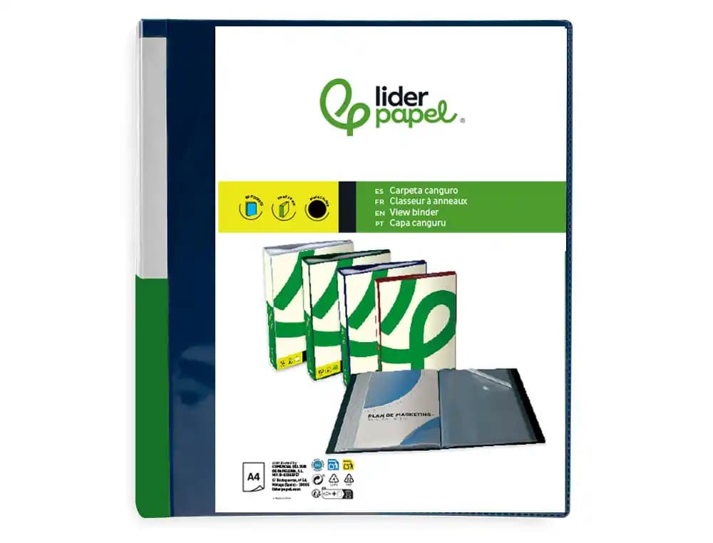 Carpeta liderpapel 60 fundas canguro pp din a4 translucido portada y lomo personalizable