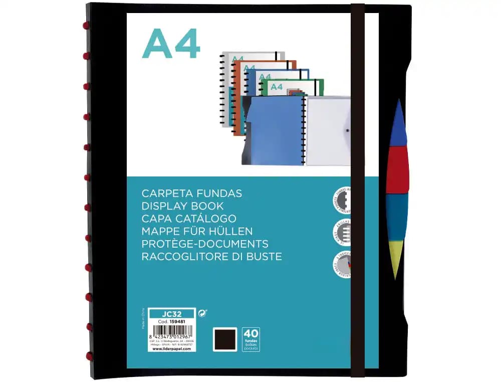 Carpeta liderpapel a4 con 40 fundas intercambiables 5 sep sobre y gomilla portada y lomo personalizable