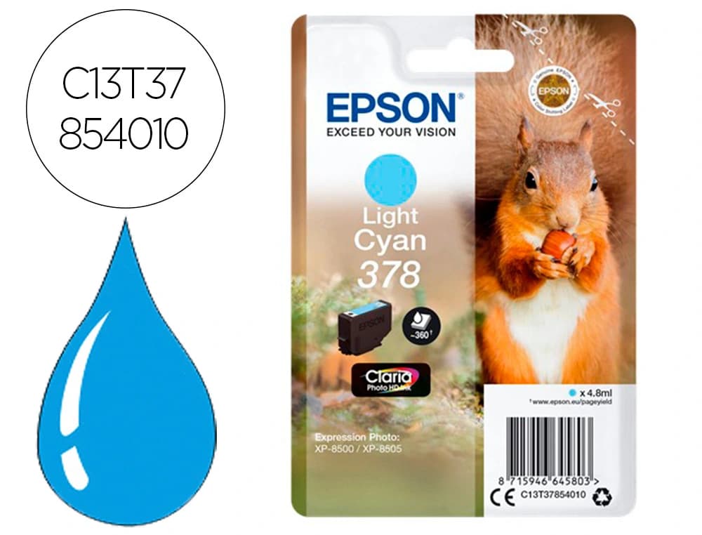 Epson Cartucho de tinta original Epson 378 cian para Expression Home XP-8605, XP-8606, XP-15000, XP-8500 y XP-8505, 360 páginas