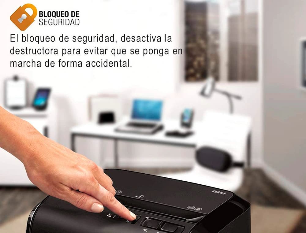 Destructora de documentos fellowes 10m capacidad de corte 10 h seguridad p5 destruye grapas y tarjetas de