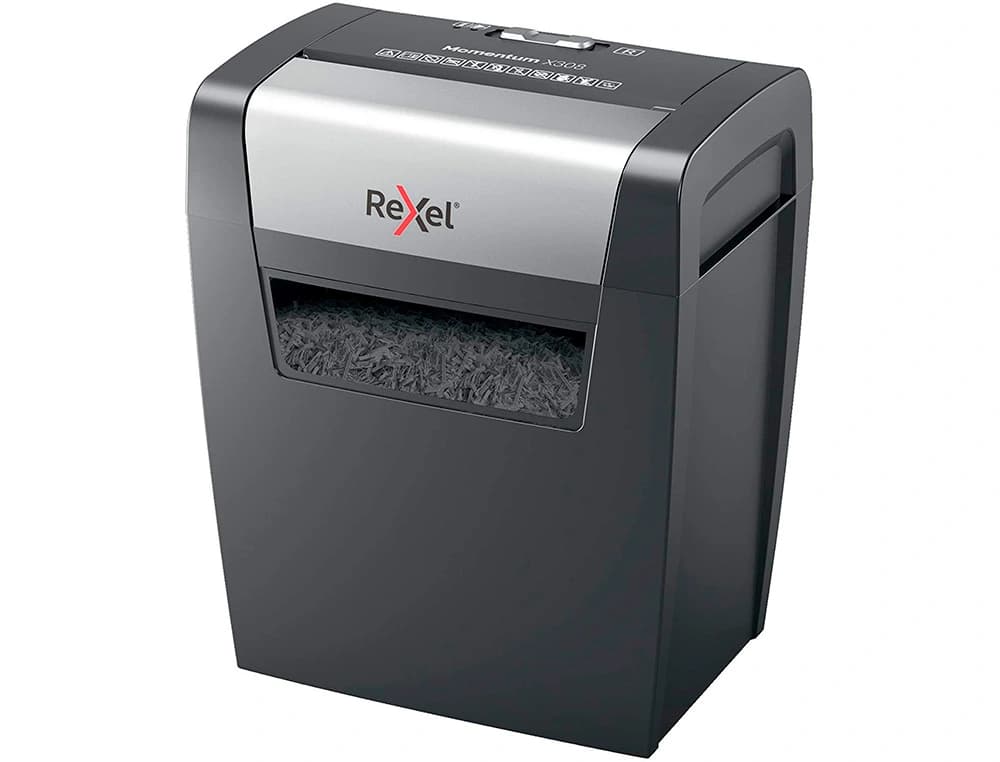 Destructora de documentos rexel momentum x308 capacidad de corte 8 hojas destruye grapas y clips 15 litros
