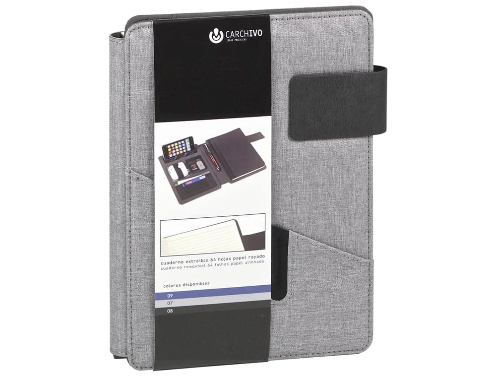 Carpeta portafolios carchivo venture din a5 con cuaderno y soporte smartphone color gris