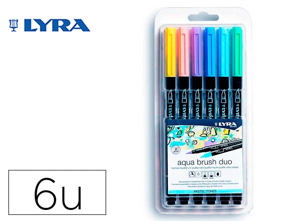 Lyra Rotulador lyra aqua brush acuarelable doble punta y pincel tonos pastel blister de 6 unidades surtidas