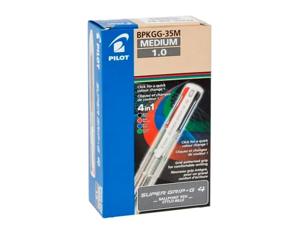 Boligrafo pilot super grip g 4 colores retractil sujecion de caucho tinta base de aceite cuerpo