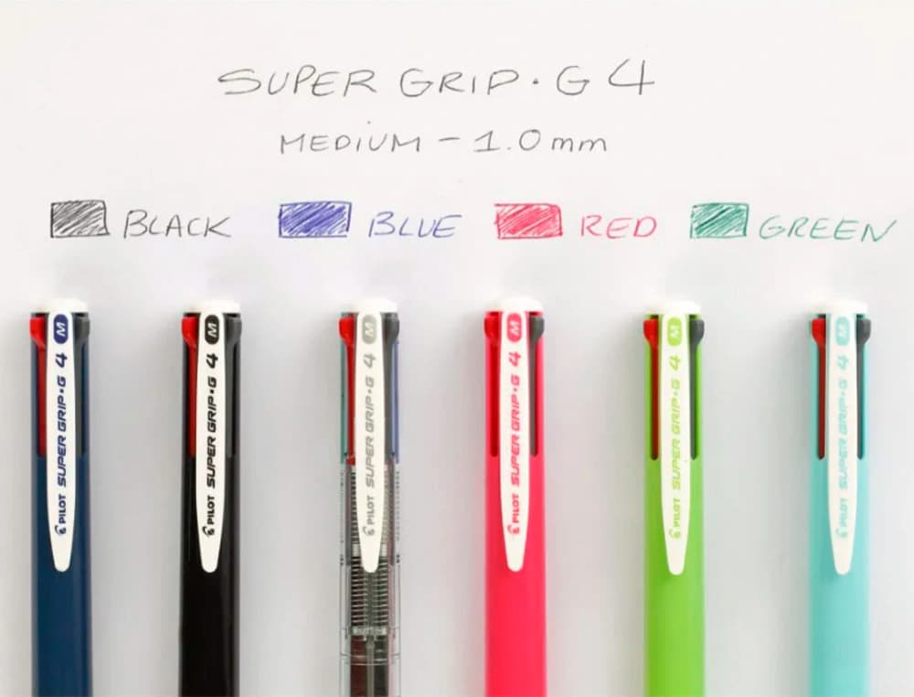 Boligrafo pilot super grip g 4 colores retractil sujecion de caucho tinta base de aceite cuerpo