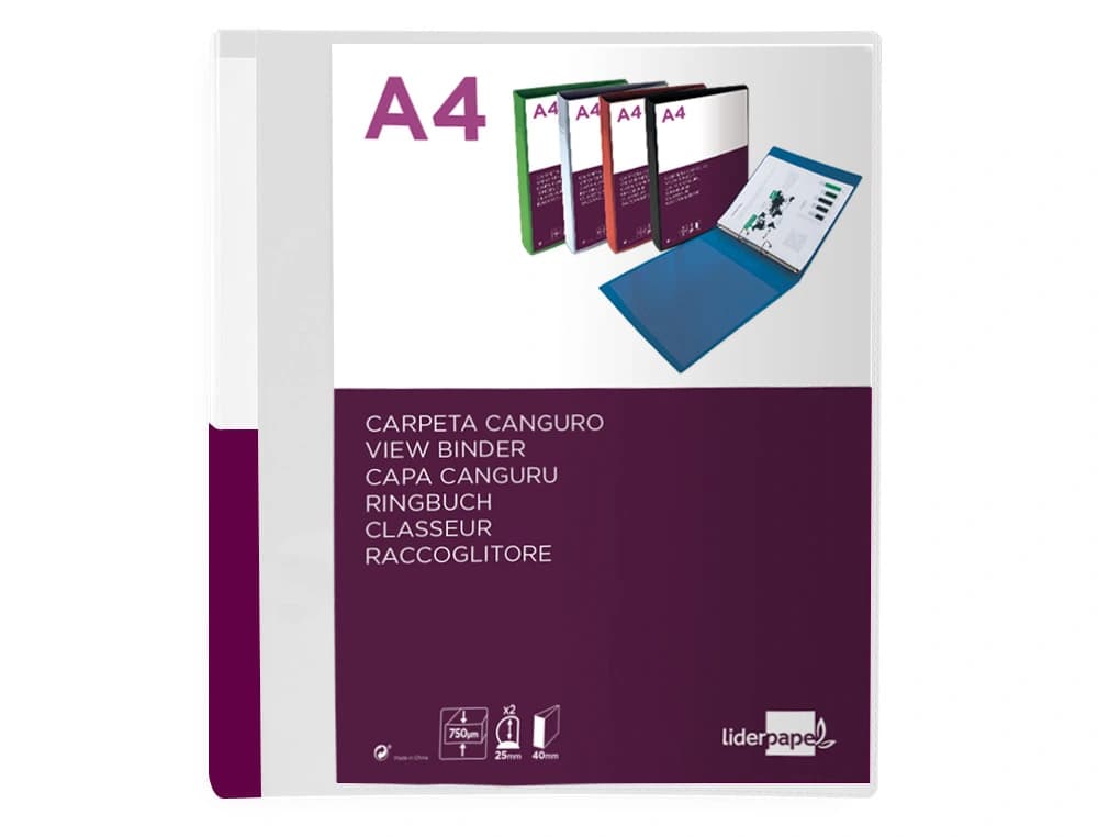 Carpeta liderpapel canguro 2 anillas 25 mm mixtas polipropileno din a4