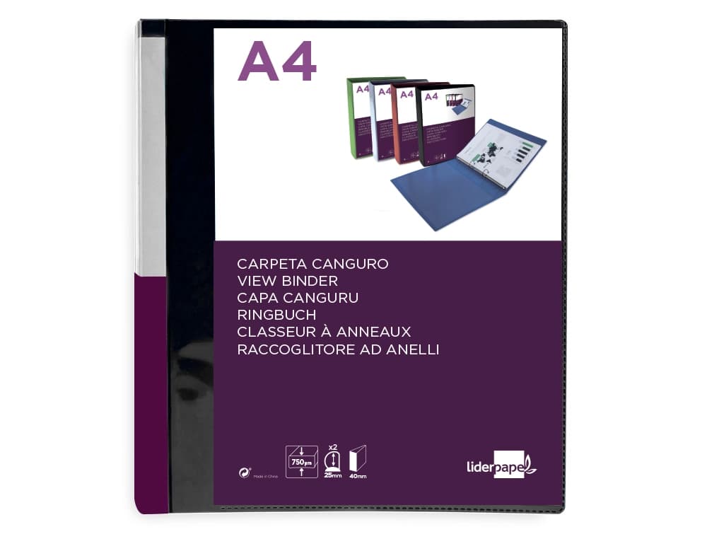 Carpeta liderpapel canguro 2 anillas 25 mm mixtas polipropileno din a4