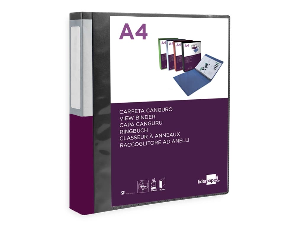 Carpeta liderpapel canguro 2 anillas 25 mm mixtas polipropileno din a4