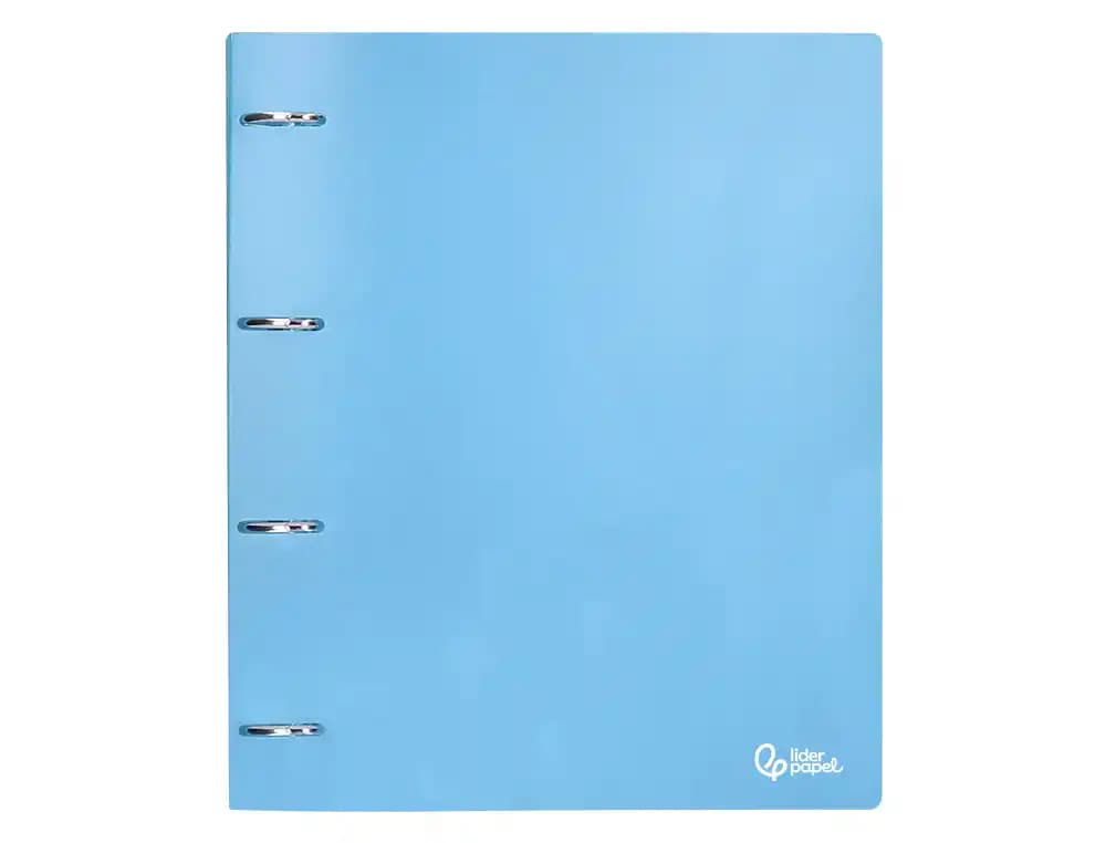 Carpeta Liderpapel A4 de polipropileno opaco con 4 anillas mixtas de 40 mm y tarjetero – Celeste